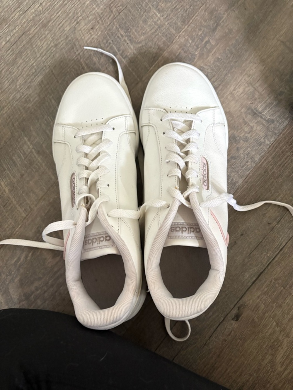 adidas White Leather Sneakers with Pink Accent